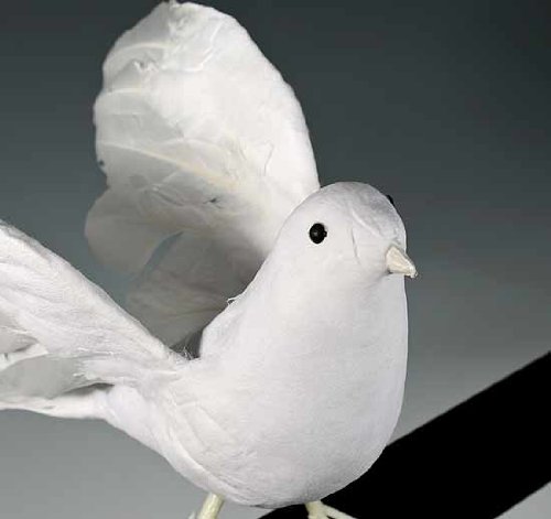 11" Artificial Flocked White Feather Dove-set of 2
