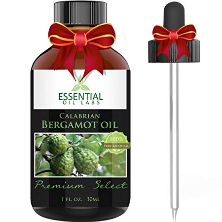 Bergamot Oil - Citrus Bergamia - 100% Pure and Natural - Therapeutic Grade 1 fl ounce with Glass Dropper - Benefits for Mood, Skin and Pain - Premium Select by Essential Oil Labs