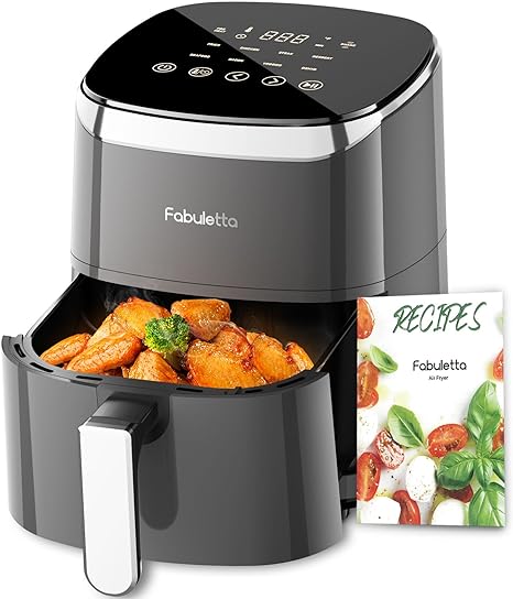 Air Fryers 4 Qt, Fabuletta 9 Cooking Functions Smart Air Fryers, Shake Reminder, Powerful 1550W Electric Hot Air Fryer,Tempered Glass Display, Dishwasher-Safe & Nonstick, Quiet (Grey)