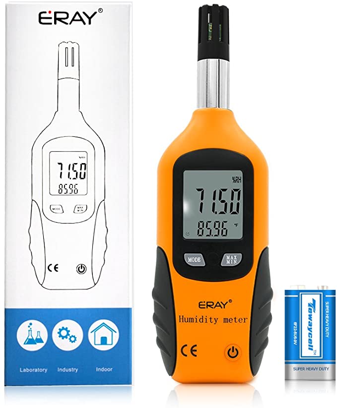 Temperature and Humidity Gauge Meter with Backlight, ERAY Digital Psychrometer Thermometer Hygrometer, Dew Point and Wet Bulb Temperature, Battery Included