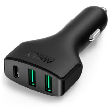 USB Type C Car Charger Aukey 495W 3-Port USB Car Charger with the Latest Charging Technology and Qualcomm Quick Charge 30 Technology for Nexus 6P Nexus 5X and Other Type C Supported Devices