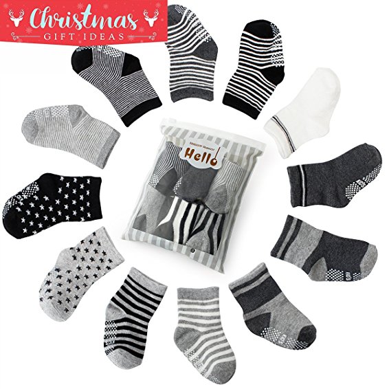 6 pair Non Skid Anti Slip Slipper Cotton Crew Socks With Grips For Baby Toddler Boys, Future Founder
