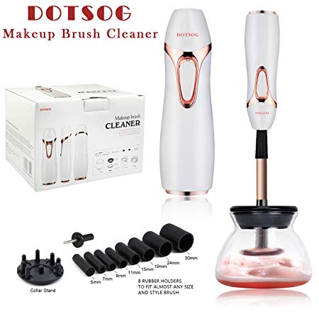 Pro DOTSOG 2019 Upgraded Makeup Brush Cleaner & Dryer Kit,with 8 Size Rubber Collars, Portable Cleaning Mat, Deep Cosmetic Brush Spinner for Makeup Brush, Beauty, Women Gifts