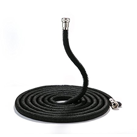 Auto Expanding Garden Water Hose - 50ft Hongmai Black Contracting Hose Pro Nickel Plated Brass Fittings Heavy Duty Premium Expanding Water Hose
