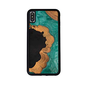 Nature Fusion Wooden iPhone Case by Reveal Shop - One of a Kind, Natural Wood Mixed with Colorful Resin Eco-Friendly Design (Green, XR)