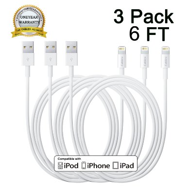 CablexTM3PCS 6FT 8 Pin to USB Extra Long Ligtning Syncing and Charging Cable Cord Wire for iPhone 66s6 plus6s plus 5c5s5 iPad 4 Mini Air iPod Nano 7 iPod Touch 5 White