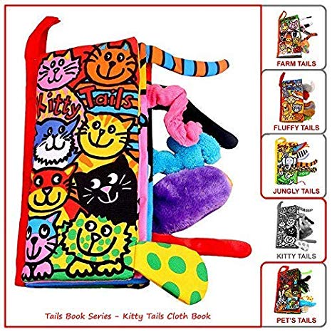 Kitty Tails Fabric Baby Soft Cloth Book,Early Learning Educational Crikle Toy for Toddlers, Babies, Infants and Kids, Girls & Boys, 3~36 Months,Funny Animal Tails Book,Kitty Cat, Mouse, Baby Toys Book