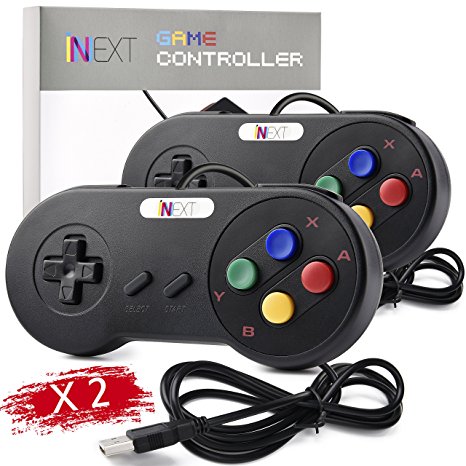 2 Pack iNNEXT SNES Retro USB Super Nintendo Controller Gamepad Joystick, USB PC Super Classic Controller Joypad Gamestick for Windows PC MAC Linux Android Raspberry Pi 3 Sega Genesis Higan