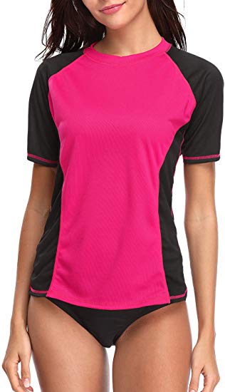 Sociala Women's Short Sleeve Rash Guard Swim Shirt V Neck UPF 50  Rashguard Top