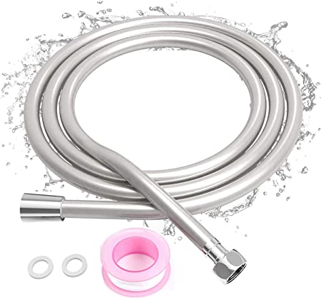PVC Smooth Shower Hose 2M - Universal Replacement, Flexible, Anti-Twist and Leak Proof Silver Shower Hoses