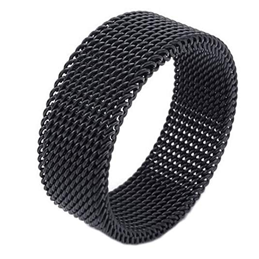 KONOV 8mm Flexible Stainless Steel Screen Mens Womens Ring, Woven Mesh Band, Black