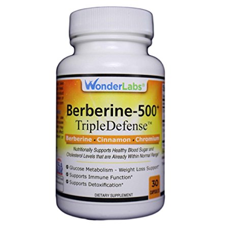 Berberine Cholesterol Blood Sugar Supplement: HCL 500  TripleDefense Gluten & GMO Free Maintenance for Glucose, Metabolism, Heart & Immune System Health - Anti Inflammatory Cinnamon Chromium Detox