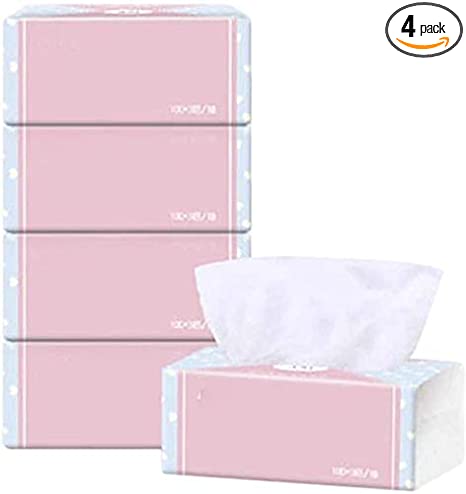 4 Packs Facial Tissue 3-Ply, Daily Soft&Comfort Facial Tissues, 300 Tissues Per Pack (Pink)