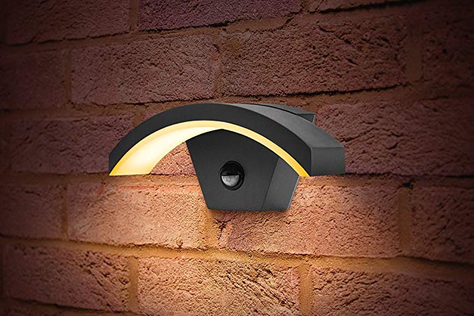 Integral LED Curve Wall Light IP54 7.6w 360lm 3000K Dark Grey with PIR Sensor