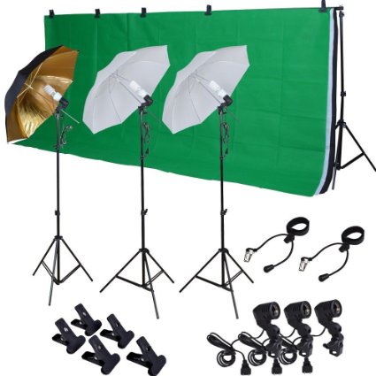 TMS® Photo Studio Photography Kit W/3 Light Bulb Lighting Muslin 3 Backdrop Stand Set