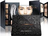 Aesthetica Cosmetics Brow Contour Kit - 15-Piece Contouring Eyebrow Makeup Palette - Includes Powders Wax Stencils SpoolieBrush Duo Tweezers and Step-by-Step Instructions - Vegan and Cruelty Free