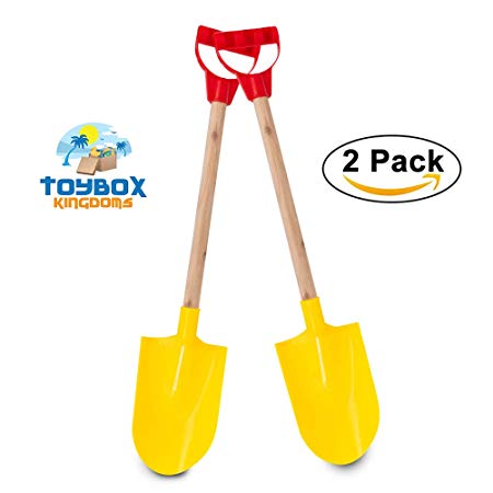 ToyBox Kingdoms Wooden Beach Shovel Kids | 27" Long | Great Playing in Sand Snow | Durable Plastic Spade & Handle | Made from Safe Material | Pack of 2 | Multicolored