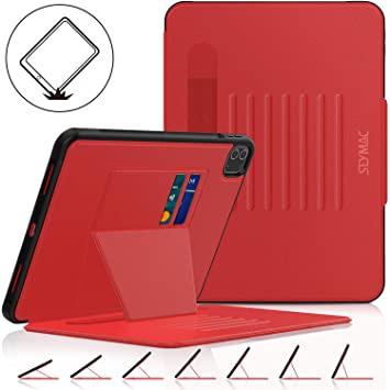 SEYMAC Stock iPad Pro 11 Case 2020, Shockproof [Smart Cover] Auto Sleep [Absorbing Stand] Feature Case with Adjustable Stand [Pencil Holder]&Card Slot for iPad Pro 11 inch 2020 & 2018 (Black/Red)