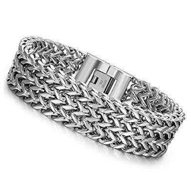 LOYALLOOK Stainless Steel 19MM Cuban Curb Link Chain Men's Bracelets Rock Link Wristband ,8.0-9.1 Inches