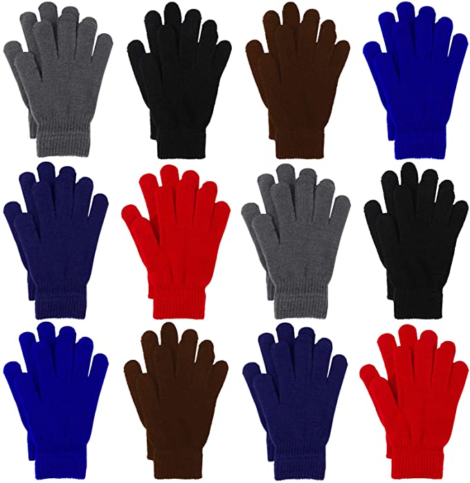 Cooraby 12 Pairs Winter Knitted Magic Gloves Stretchy Full Fingers Gloves for Men, Women or Teens