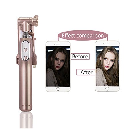 Bluetooth Wireless Selfie Stick with LED Light, CoastaCloud Foldable Extendable Selfie Stick Monopod, 3 Brightness LED Light, 360 Angle Rotation, [Support Night Selfie-Portrait], Compatible with Phone 6 6 Plus 5 5S Samsung Galaxy LG HUAWEI and other Android Devices, Rose Pink