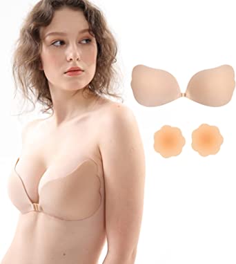 Colleer Invisible Adhesive Bra, Strapless Push Up Bra,Sticky Bra with 1 Pair of Nipple Stickers