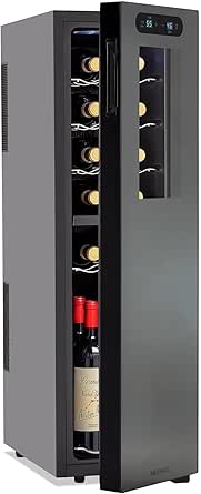 Wine Enthusiast 18-Bottle Slimline Dual Zone Wine Cooler - Energy Efficient Freestanding Wine Refrigerator - Upright Bottle Storage, Adjustable Thermostat, Digital Touchscreen (20.5” x 10.7" x 36.8”)