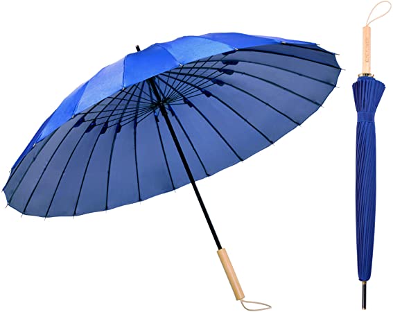 Kung Fu Smith Vintage Parasol Umbrella for Women and Girls - Wood Handle Light Windproof UV Protection and Rain