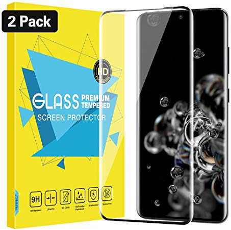MoKo Compatible with Samsung Galaxy S20 Ultra Screen Protector, [2-Pack] Scratch Terminator 9H Hardness 3D Full Curved Edge Tempered Glass Film fit Galaxy S20 Ultra 5G 6.9 inch 2020 - Black