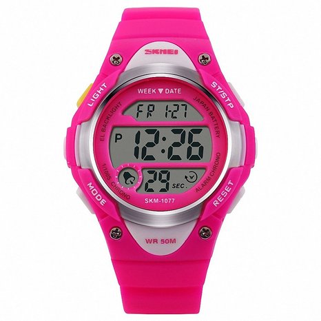 Watchpl Children Watch Outdoor Sports Kids Boy Girls LED Digital Alarm Waterproof Wristwatch Pink