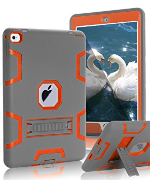 iPad Air 2 Case,TOPSKY [Kickstand Feature],Shock-Absorption / High Impact Resistant Hybrid Three Layer Armor Defender Utral Protective Case Cover For iPad Air 2 (Air 2 2015 Released),Grey/Orange