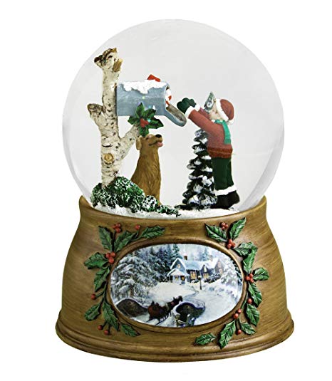 Roman Child and Dog Checking Mailbox Musical Glass Christmas Glitterdome Snow Globe