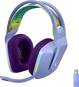 Logitech G733 Lightspeed Wireless Gaming Headset with Suspension Headband, LIGHTSYNC RGB, Blue VO!CE Mic Technology and PRO-G Audio Drivers, Lightweight, 29 Hour Battery Life, 20m Range - Lilac