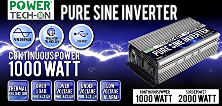 Power TechON PS1002 Pure Sine Wave Inverter (1000W Cont/2000W Peak)