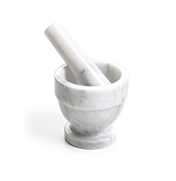 Marble Mortar and Pestle Set, Unpolished Interior for Superior Herb and Spice Grinding Results, Premium Quality, 4-Inch, White