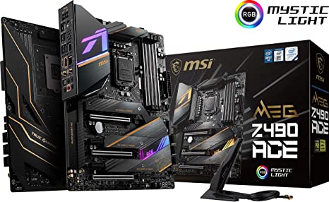 MSI MEG Z490 ACE Gaming Motherboard (ATX, 10th Gen Intel Core, LGA 1200 Socket, SLI/CF, Triple M.2 Slots, USB 3.2 Gen 2, Wi-Fi 6, Mystic Light RGB)