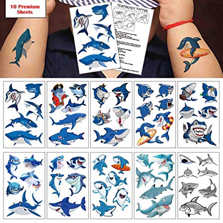 Shark Temporary Tattoo(54 design),COKOHAPPY Shark Tattoo Body Sticker Costume Accessories for Ocean Sea Shark Themed Baby Shower Birthday Party Favor Supplies Decor for Boy Girl Kid Party Bag Filler