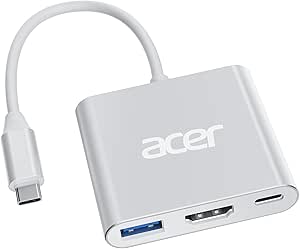 Acer Hub USB C, adaptateur multi-ports USB C vers HDMI, avec port de données USB 3.0 GEN1 5 Gbit/s, port HDMI 4K et charge PD max 100 W pour téléphones USB C, tablettes, iPad Pro, MacBook Pro,