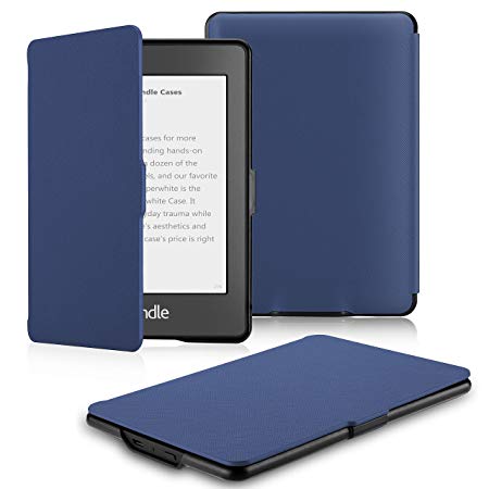 OMOTON Kindle Paperwhite Case Cover - The Thinnest Lightest PU Leather Smart Cover Kindle Paperwhite fit for All Version up to 2017 (Will NOT Fit 2018 kinlde Paperwhite 10th Generation), Blue