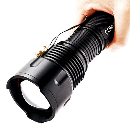 Comunite 1200 Lumen Zoomable Cree XM-L T6 Super Bright Led Flashlight Torch Lamp Adjustable with White Tube,Powered By 1pcs 26650 Or 3pcs AA Battery Flashlight(Not Included)