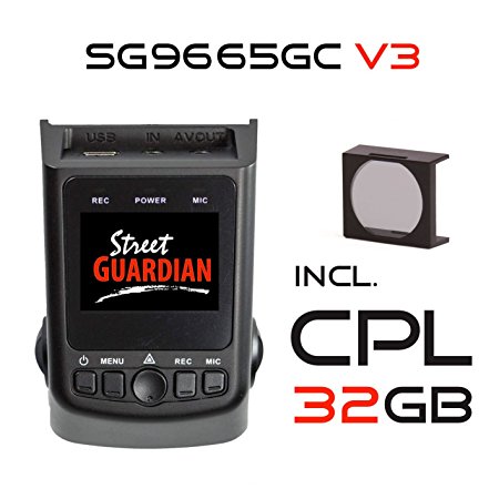 Street Guardian SG9665GC v3 2017y Edition. Supercapacitor Sony Exmor IMX322 WDR CMOS Sensor DashCam 1080P 30Fps   USB/OTG Android Card Reader   GPS (SG9665GC V3 CPL 32GB)