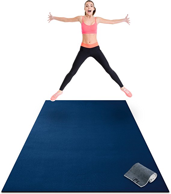 Premium Extra Large Exercise Mat - 8' x 4' x 1/4" Ultra Durable, Non-Slip, Workout Mats for Home Gym Flooring - Plyo, Jump, Cardio Mat - Use With or Without Shoes (96" Long x 48" Wide x 6mm Thick)