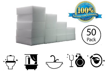 STK 50 Pack Extra Thick Magic Cleaning Sponges - Eraser Sponge For All Surfaces - Kitchen-Bathroom-Furniture-Leather-Car-Steel - Just Add Water to Erase All forms of Dirt - Melamine - 1 Year Supply