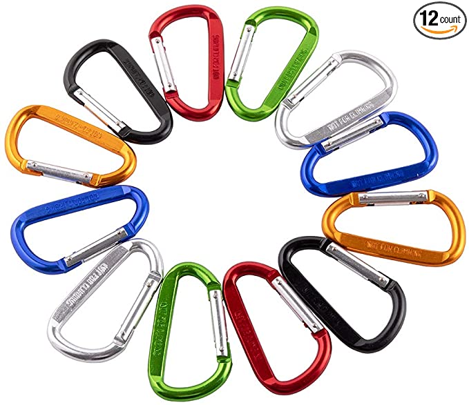 Home Master Hardware Aluminum Carabiner Clip 5/16 x 3 D Shape Spring Loaded Gate Keychain Hook Carabiner Clip Set Colorful for Home Mini Lock Hooks Spring Snap Link Key Chain 12 Pack