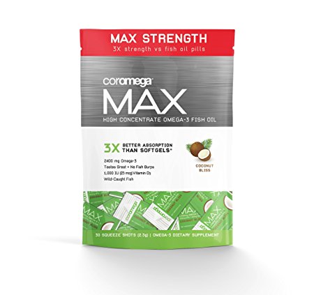 Coromega Max High Concentrate Omega-3 Fish Oil, Coconut Bliss, 30 Count