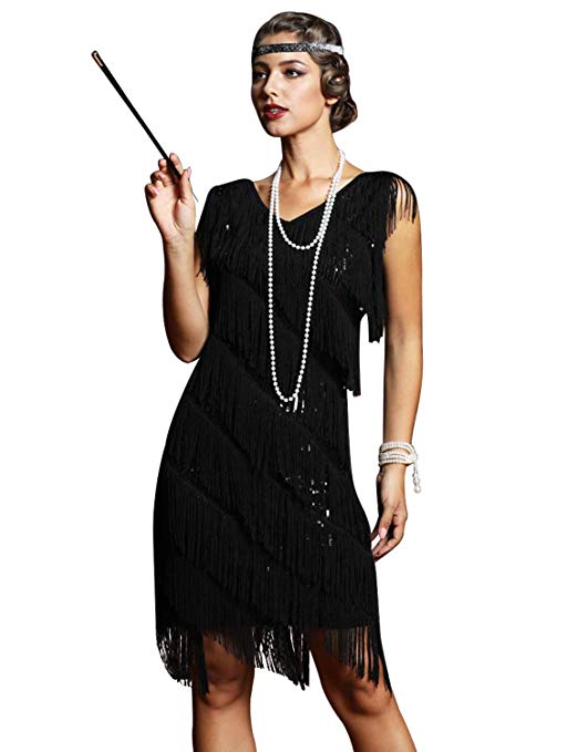 PrettyGuide Women's Flapper Dress Sequined Fringe 1920s Gatsby Party Cocktail Dresses