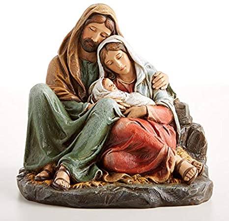 Sleeping Holy Family 6" Standing Resin Statue. Beautiful Figurine of Blessed Mother Mary and St Joseph Holding Infant Baby Jesus Christ in their arms (Includes Laminated Prayer Card)
