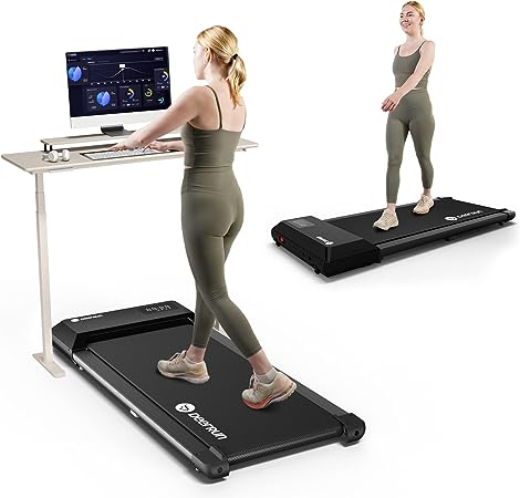 Walking Pad Treadmill Under Desk, 2 in 1 Portable Mini Desk Treadmill with 300LBs Capacity for Office Home, 2.5HP Small Lightweight Walking Pad Running Jogging Machine with LED Display|Remote Control