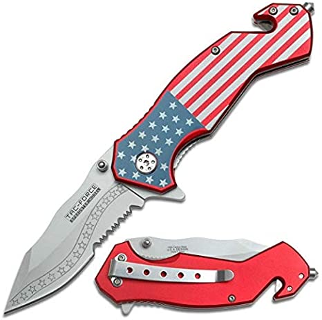 SairusPlay 7.25" TAC FORCE USA AMERICAN FLAG SPRING ASSISTED FOLDING POCKET KNIFE U.S.
