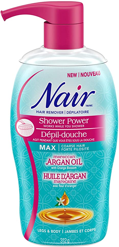 Nair Shower Power MAX Hair Remover for Coarse Hair on Legs & Body with Moroccan Argan Oil, 312-g